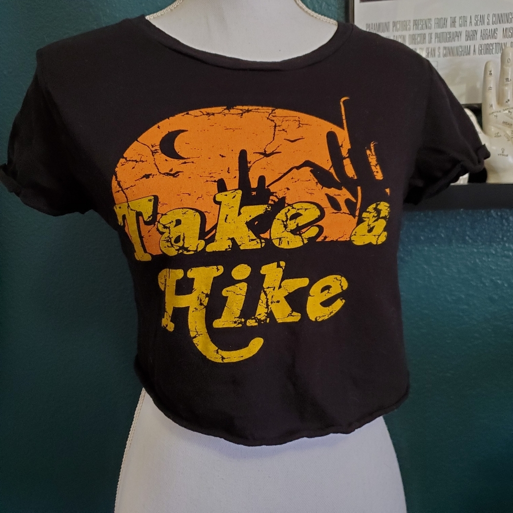 Charlotte Russe Take a Hike Black Cropped T-Shirt